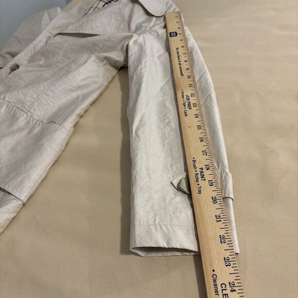 Click Collection Trench Coat Large Beige Pocket Missing Belt Collar Lapel Notch - Picture 11 of 11